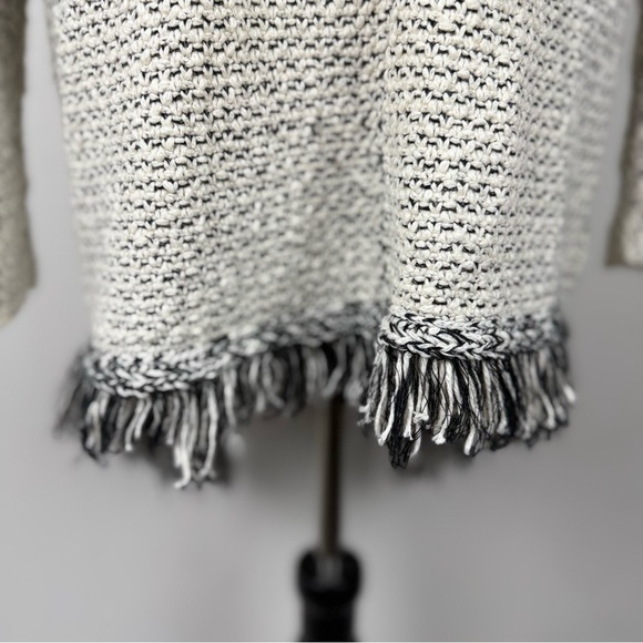 Free People Knit Hooded Fringe Cardigan‎ Sweater Ivory Black – Size M - Picture 8 of 13